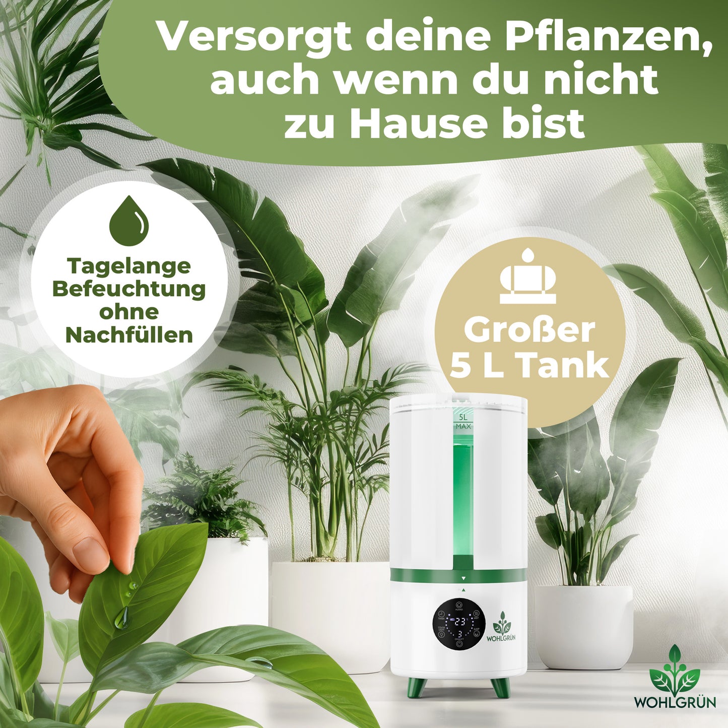 TAU360 Pflanzen-Luftbefeuchter | 360° Nebel | Smart Humidity Control | 5L Tank