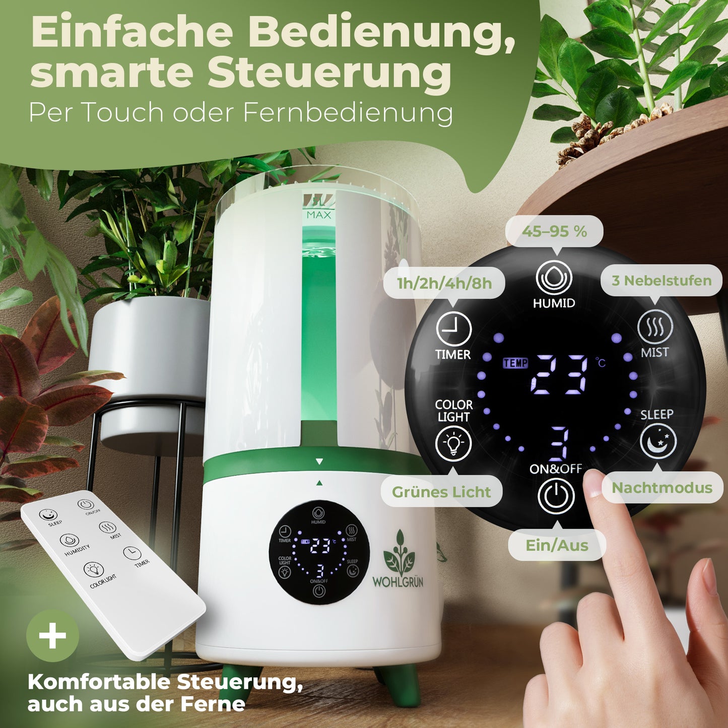 TAU360 Pflanzen-Luftbefeuchter | 360° Nebel | Smart Humidity Control | 5L Tank