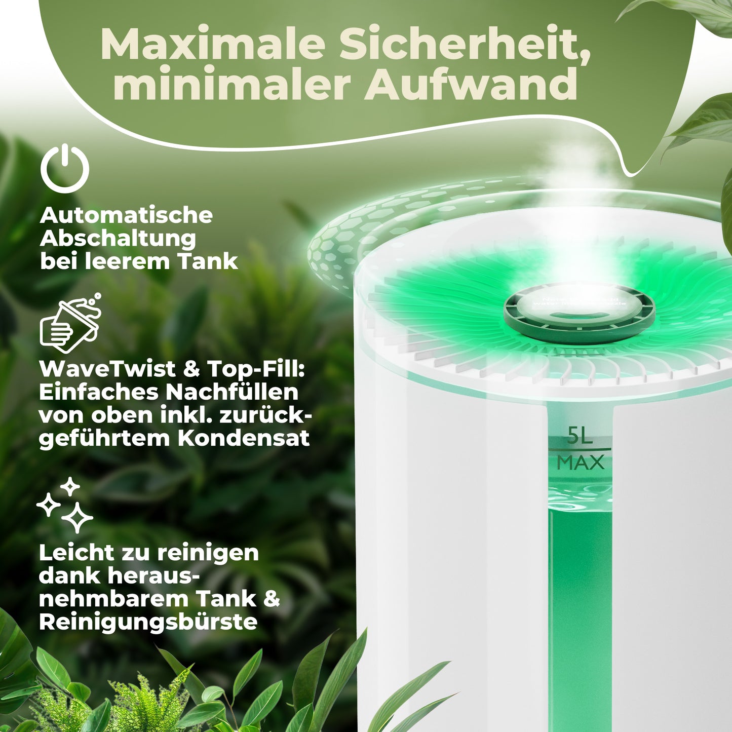 TAU360 Pflanzen-Luftbefeuchter | 360° Nebel | Smart Humidity Control | 5L Tank