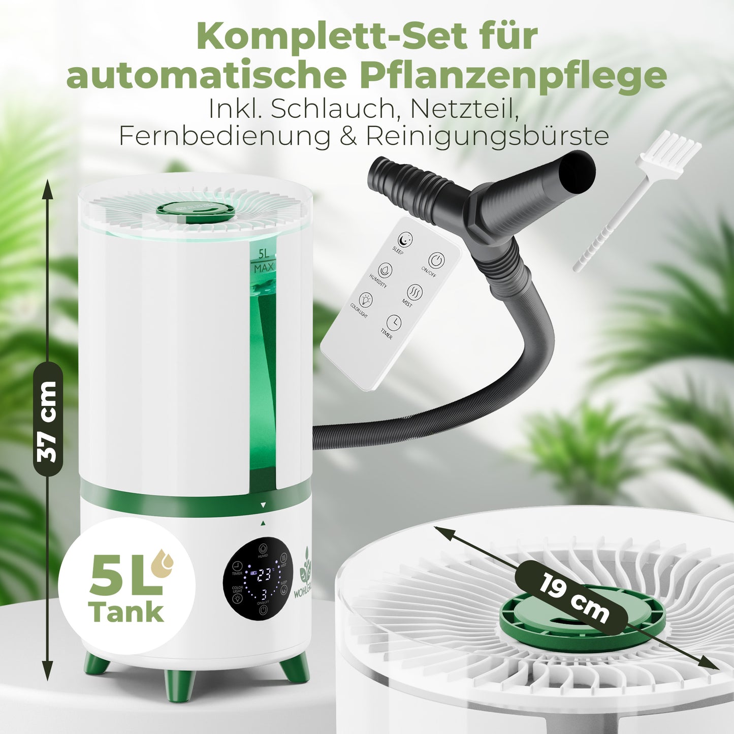 TAU360 Pflanzen-Luftbefeuchter | 360° Nebel | Smart Humidity Control | 5L Tank