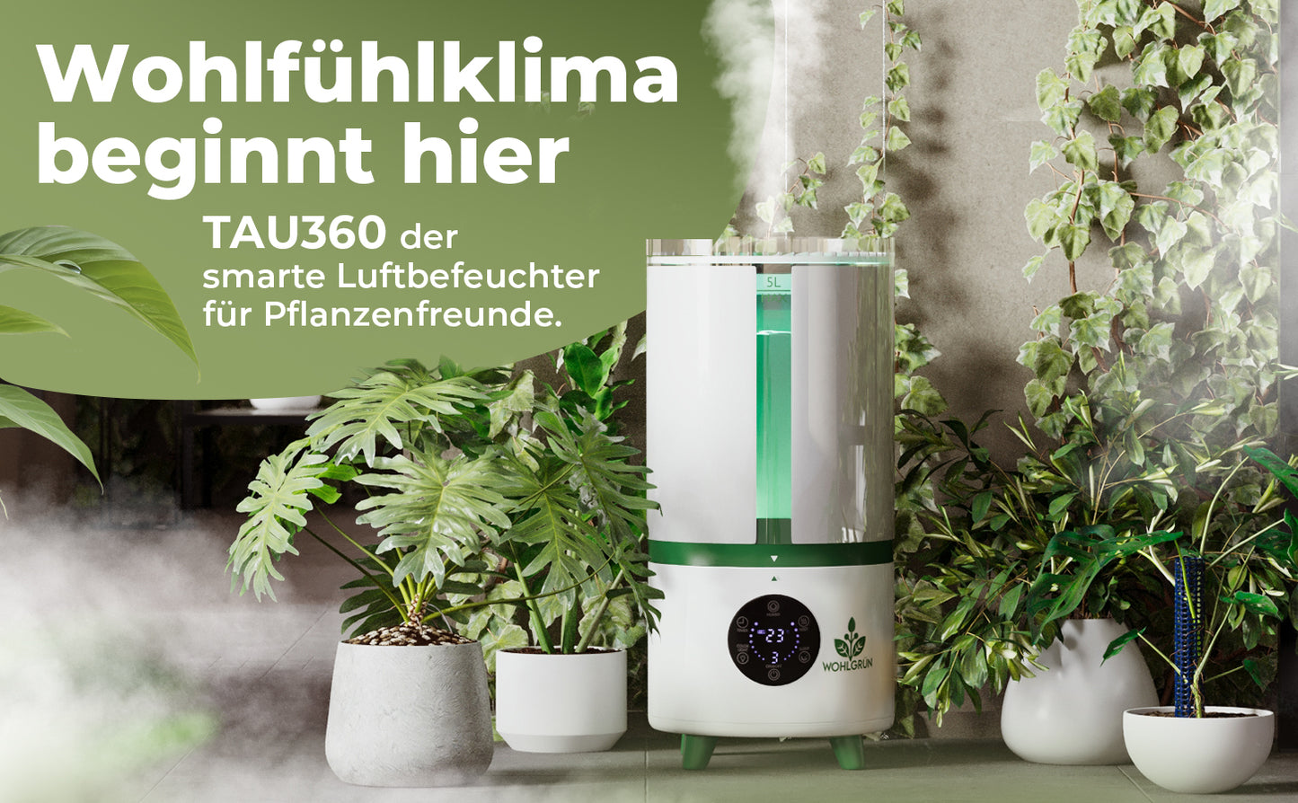 TAU360 Pflanzen-Luftbefeuchter | 360° Nebel | Smart Humidity Control | 5L Tank