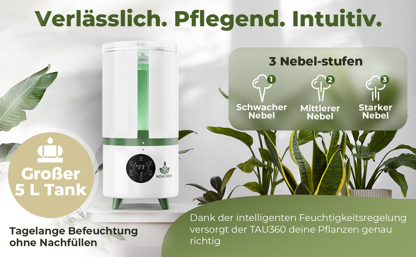 TAU360 Pflanzen-Luftbefeuchter | 360° Nebel | Smart Humidity Control | 5L Tank